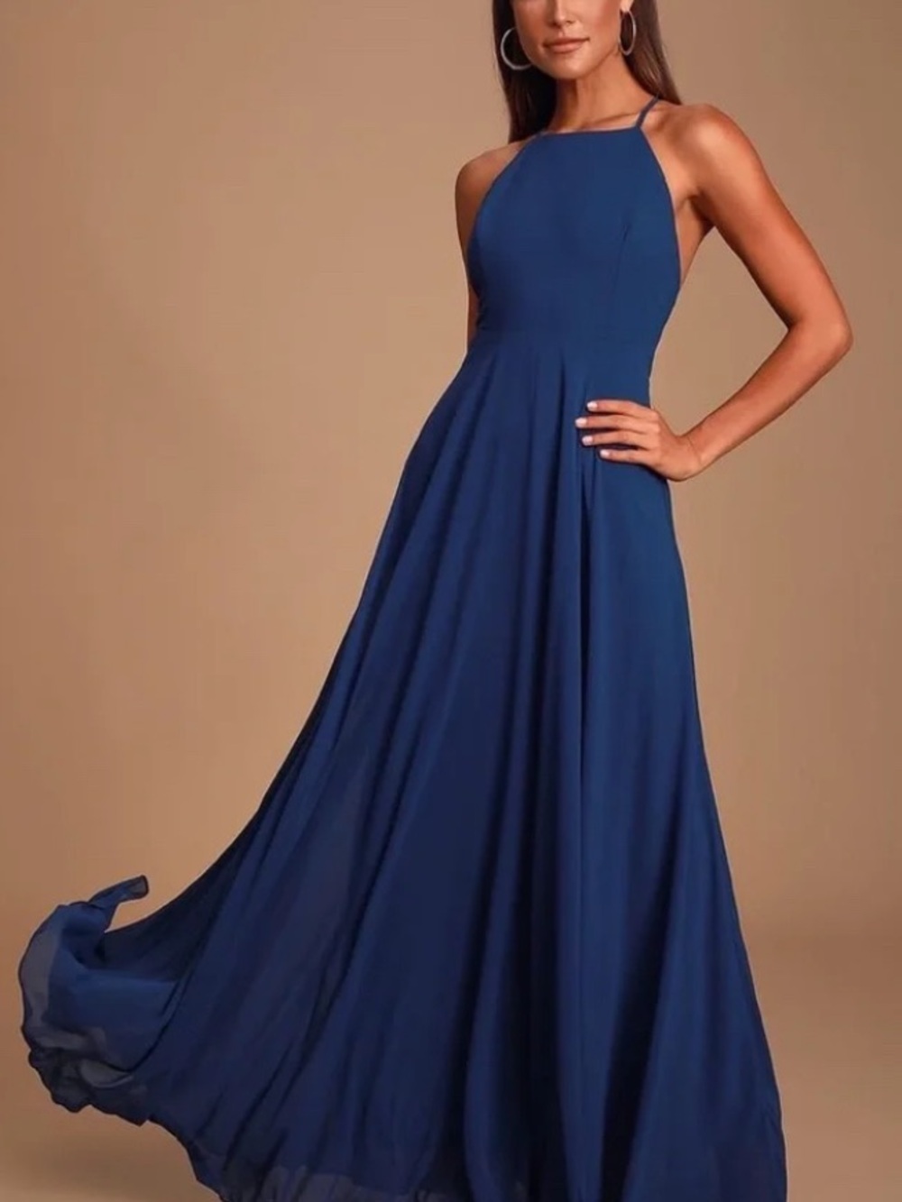 NWT Lulus Mythical Kind of Love Navy Blue Maxi Dress Backless Bridesmaid L - Picture 4 of 11